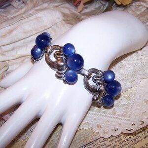 Taylord Sterling Silver Blue Moonglow Bead Link Bracelet - 7.25" Long